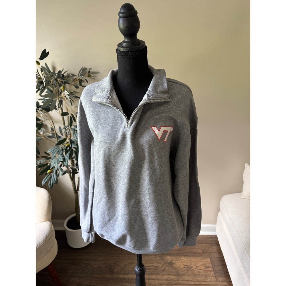 Jerzees NuBlend Virginia Tech VT Quarter Zip Sweatshirt Gray Mens Medium